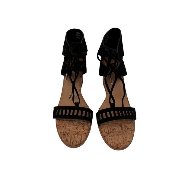 Black Lace Up Loraine Open Toe Sandal Wedge Heels Sandals Size 7.5 Women’s - Picture 2 of 7